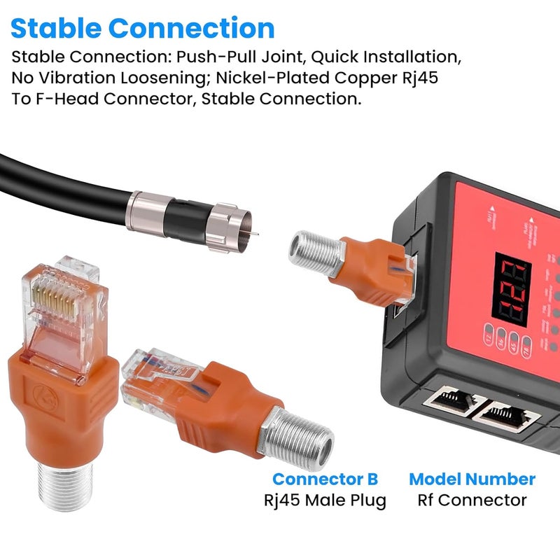 ZDRU 2PCS F-Type Female to RJ45 Male Coaxial Converter Ethernet Adapter, Coax Straight Connector for Cable Line Tester Monitor Digital Signal Compatible, Orange - Image 5